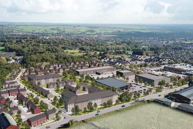 Artist impression of how the Crosslee development could look. Aerial view from Brighouse Road (picture Whittam Cox Architects)