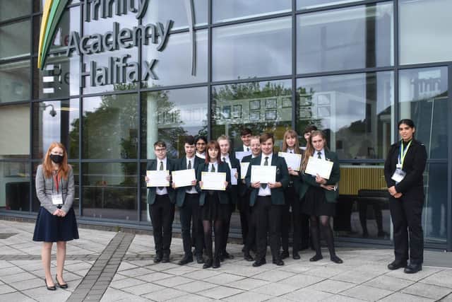 Halifax MP Holly Lynch with students at Trinity Academy,