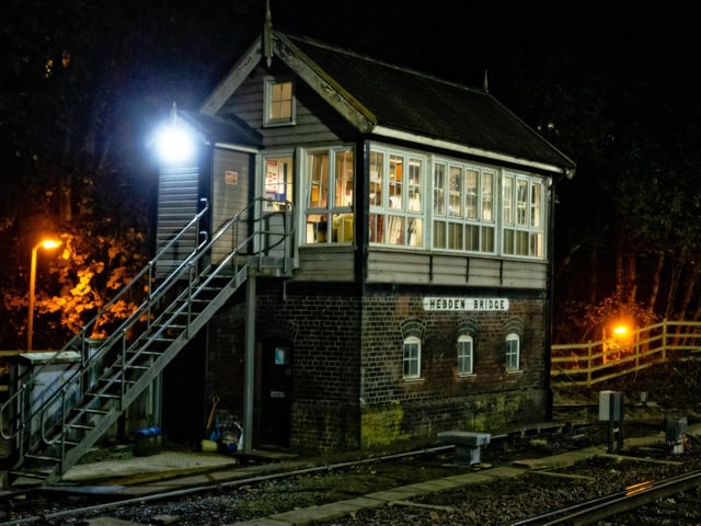 Hebden Bridge signal box on the last night of operation in 2018. Photo by 
Craig Shaw.