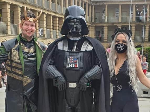 Ross and Natalie Denby  - dressed as Loki and Storm - with Darth Vader