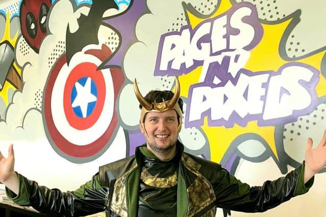 Ross Denby, dressed as Loki, at Pages 'N Pixels