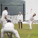 Cricket - Shelf Northowram Hedge Top v Copley. Copley Bowler Oliver Thorpe.