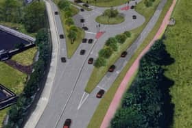 An artist’s impression of how the Cooper Bridge roundabout could look after a major remodelling designed to cut congestion at the notorious bottleneck. (Image: Kirklees Council)