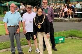 Councillor Pat Taylor, Mayor of Todmorden, bowled her first bowls as Todmorden Bowls Academy.