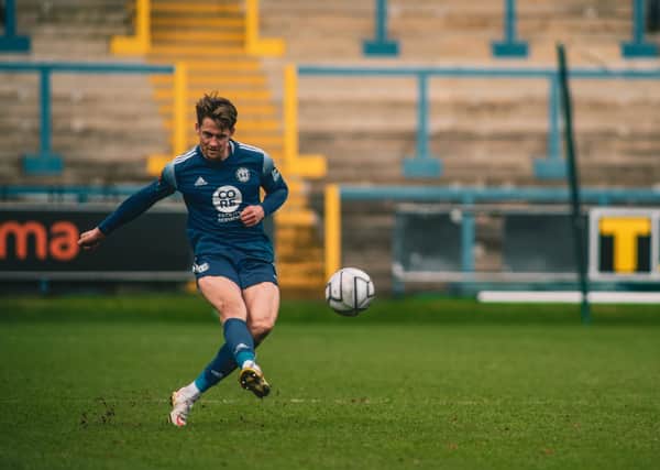 FC Halifax Town v Sutton United, The Shay, Saturday, March 27. Photo: Marcus Branston. Neill Byrne
