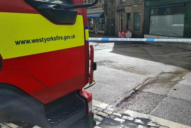 Police and fire crews at the scene in Hebden Bridge (PIcture WYFRS)