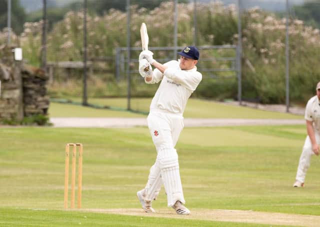 Actions from Shelf Northowram Hedge Top v Triangle cricket, at Northowram. Pictured is Adam Stocks