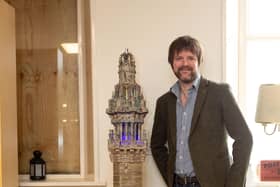 James Watson, with the Wainhouse Tower replica, going up for auction at Halifax Mill Auctioneers