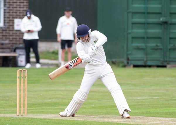 Actions from Shelf Northowram Hedge Top v Triangle cricket, at Northowram. Pictured is Tom Watson