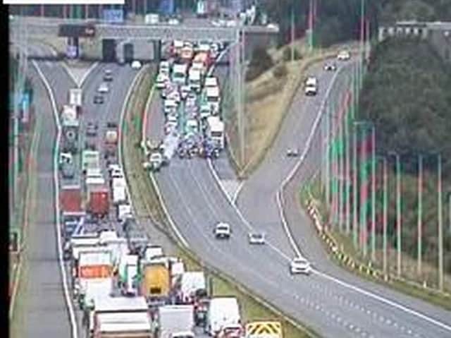 The scene on the M62 between Junction 23 and Junction 24 (Image: Motorway Cameras)