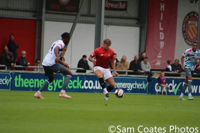 Jamie Cooke in action this season for FC United. Photo: Sam Coates