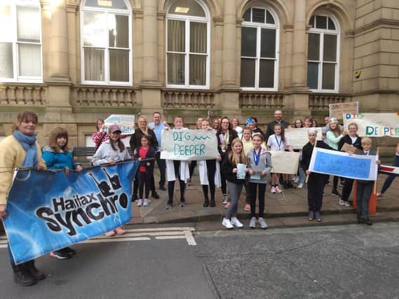 Members of Halifax Synchronised Swimming Club lobbying councillors outside Halifax Town Hall