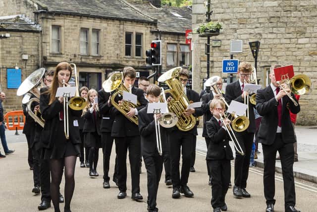 The Junior Band marching in the Hebden Bridge Brass Band Marching Contest back in 2019.