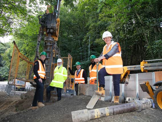 Calderdale Council and Esh Construction representatives on site at Park Road. Picture: ANDREW HEPTINSTALL PHOTOGRAPHY
