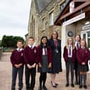 Principal Samantha Hirst and some pupils after major renovations at Trinity Academy St Chad’s, Hove Edge, Brighouse. Pictures: Bruce Fitzgerald