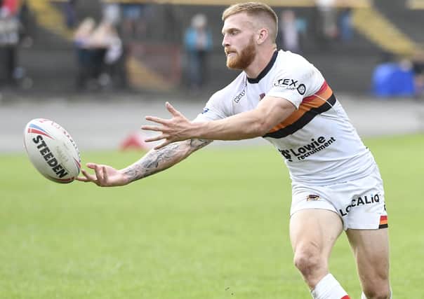 BRADFORD, ENGLAND - AUGUST 04: Joe Keyes of Bradford Bulls drops the ball during the Betfred Championship match between Bradford Bulls and Toronto Wolfpack at Odsal Stadium on August 04, 2019 in Bradford, England. (Photo by George Wood/Getty Images)
