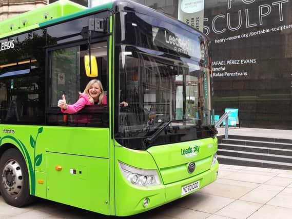 Mayor of West Yorkshire, Tracy Brabin, on an electric bus