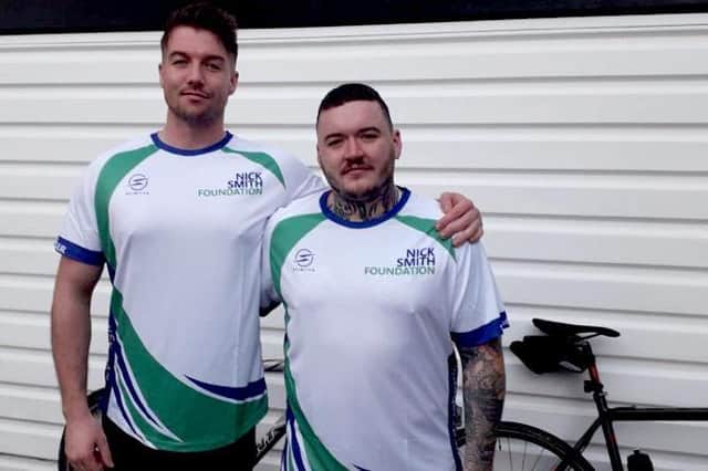 Kirsty’s husband Shaun (right) with one of his friends before the 30 mile cycle ride on the Spen Valley Way