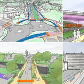 Illustrations showing proposals at: Nursery Lane roundabout - north Halifax, Gibbet Street – west Halifax and Corporation Street – north Halifax