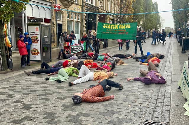 Calderdale Green New Deal campaigners in Halifax today. Photo by Scott Patient