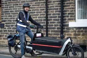 Councillor Scott Patient delivering for Cargodale, Calderdale’s zero-carbon cargo bike delivery service.