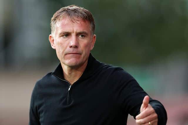 WREXHAM, WALES - AUGUST 30: Phil Parkinson, Manager of Wrexham gives a thumbs up prior to the Vanarama National League match between Wrexham and Notts County at Racecourse Ground on August 30, 2021 in Wrexham, Wales. (Photo by Lewis Storey/Getty Images)