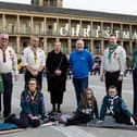 Deputy Chief Executive of Calderdale SmartMove Dom Furby with The Piece Hall's Chief Executive Nicky Chance-Thompson and the scouts