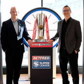 Rhodri Jones, Betfred Super League chief commercial officer (L) with Peter Andrews, Channel 4 Head of Sport