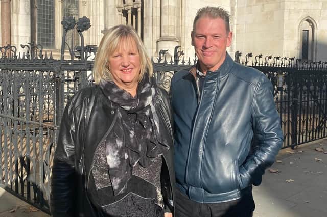 Gregory Harding and wife Gill outside the Royal Courts of Justice