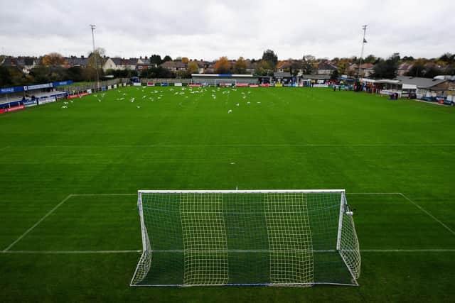 LONDON, ENGLAND - NOVEMBER 07:  A general view of the pitch prior to the FA Cup First Round match between Wealdstone and Colchester United at Freebets.co.uk Stadium on November 7, 2015 in London, England.  (Photo by Dan Mullan/Getty Images)