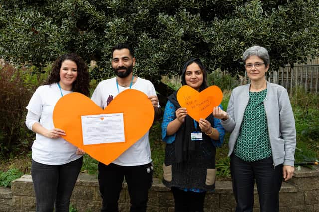 Some of the St Augustine's Centre team who joined a campaign to show refugees and asylum seekers are welcome in Calderdale earlier this year.