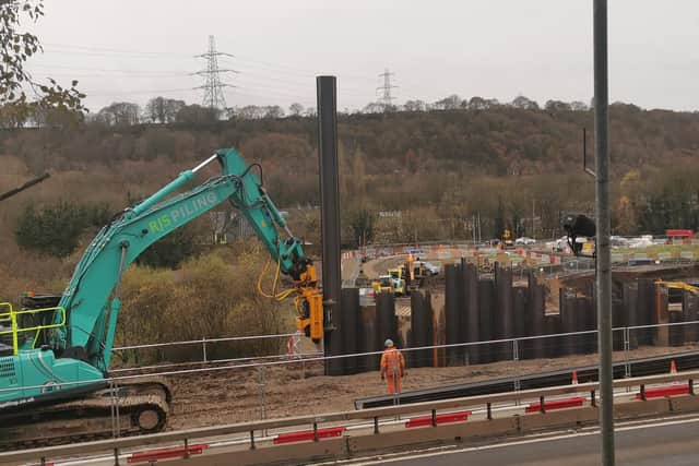 Piling work taking place alongside the A629