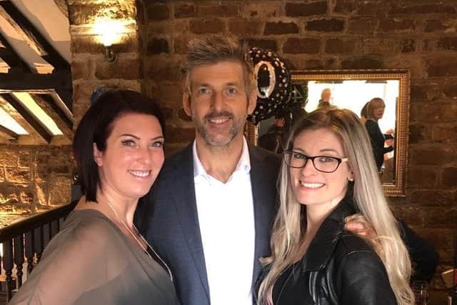 Chris with his sister Kate (left) and partner Jo.