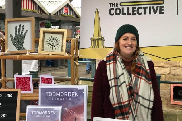 Sarah Frost, Frost Illustrations, Todmorden showcased her lino prints at Todmorden market.