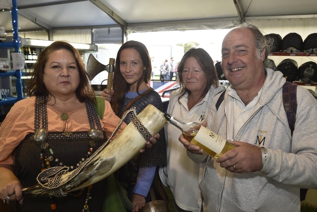 Peterborough Beer Festival 2019 at the Embankment.  Tasmin Foster, Alexandra King and  Jo and Bob Caracciolo from Iceni Meadery in Peterborough EMN-190820-175942009