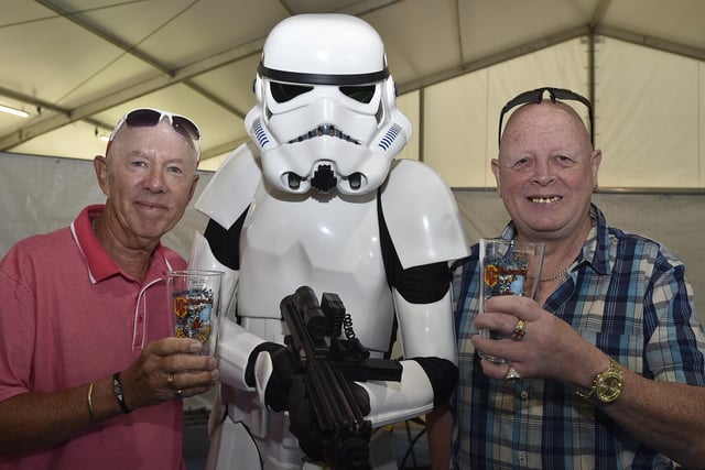 Peterborough Beer Festival 2019 at the Embankment.   Ray Ellis and Paul Matthews with a Stormtrooper EMN-190820-175953009