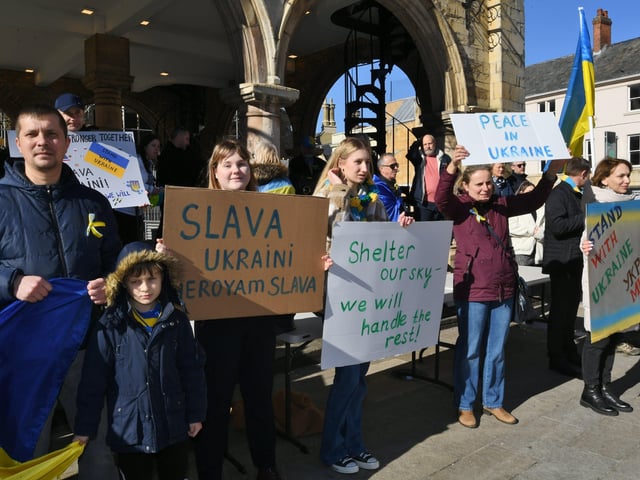 Ukranian gathering of support against the Russian invasion - at Cathedral Square. EMN-220227-132340009