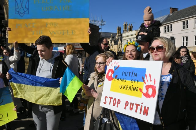 Ukranian gathering of support against the Russian invasion - at Cathedral Square. EMN-220227-132351009