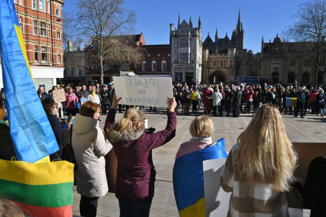Ukranian gathering of support against the Russian invasion - at Cathedral Square. EMN-220227-132413009