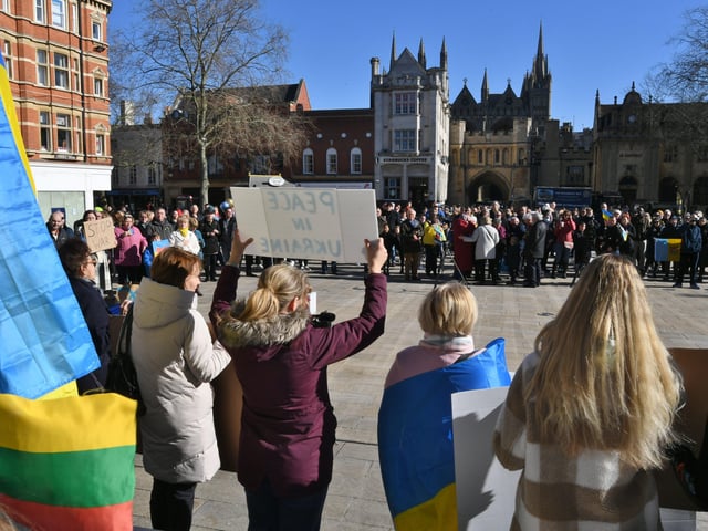 Ukranian gathering of support against the Russian invasion - at Cathedral Square. EMN-220227-132413009