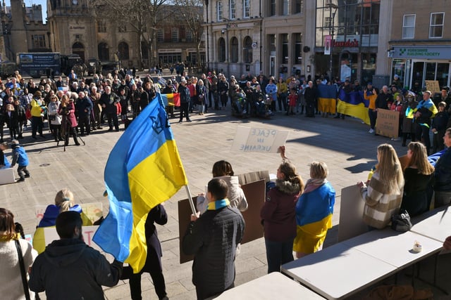 Ukranian gathering of support against the Russian invasion - at Cathedral Square. EMN-220227-132459009