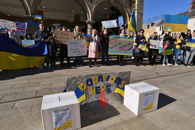 Ukranian gathering of support against the Russian invasion - at Cathedral Square. EMN-220227-132448009