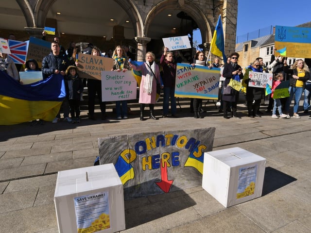 Ukranian gathering of support against the Russian invasion - at Cathedral Square. EMN-220227-132448009