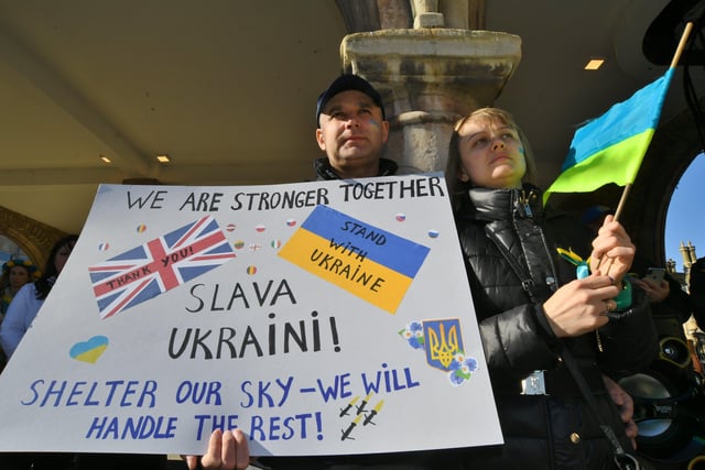 Ukranian gathering of support against the Russian invasion - at Cathedral Square. EMN-220227-132253009