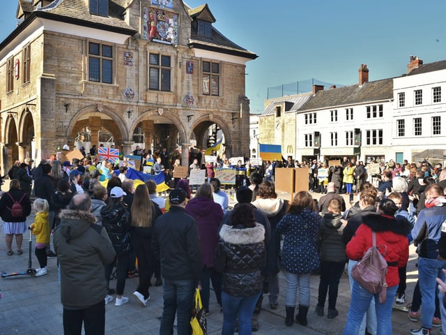 Ukranian gathering of support against the Russian invasion - at Cathedral Square. EMN-220227-132533009