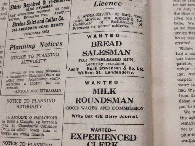 Bread Salesman for Established Run. Good wages and commission for milk roundsman