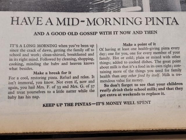 Don't forget to see that your children really drink their school milk; and that they get extra at the weekends to replace it