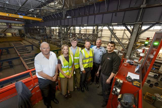 Picture (left to right) are Mark Denham, Chairman and Managing Director at Elland Steel, Kate Dearden, MP for Halifax, Maximus Robbins, Gary Roe and Bailey Slade from Elland Steel.