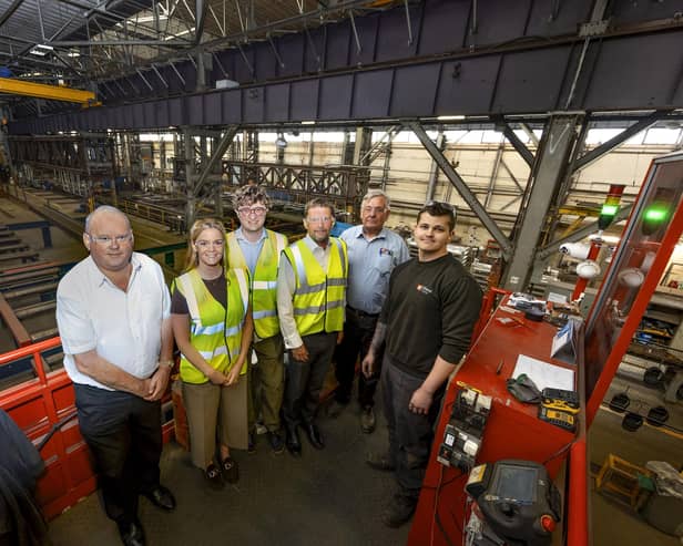 Picture (left to right) are Mark Denham, Chairman and Managing Director at Elland Steel, Kate Dearden, MP for Halifax, Maximus Robbins, Gary Roe and Bailey Slade from Elland Steel.