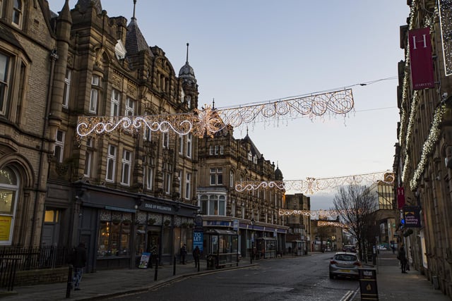 Christmas lights in Halifax town centre.
